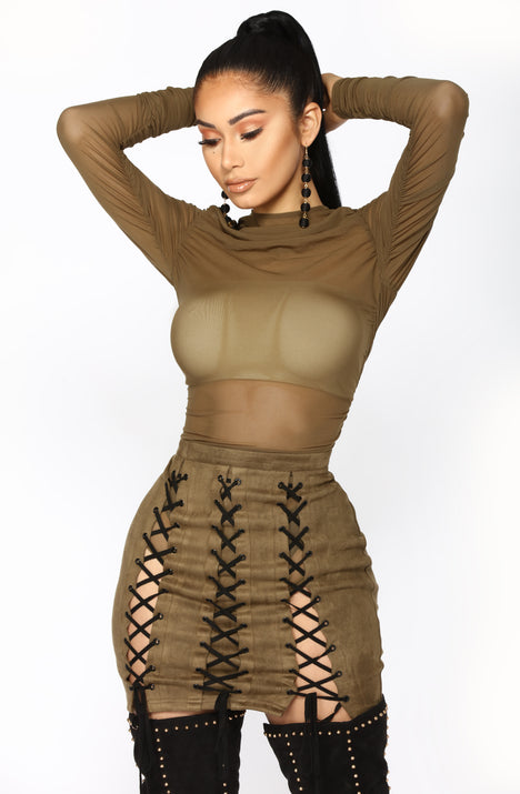 Drop It Down Low Mesh Dress - Olive ...